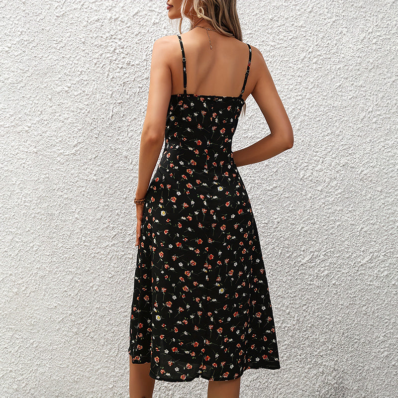 Women's Summer Casual Boho Sundress Polka Dot Sleeveless Spaghetti Strap Backless Side Slit Dresses