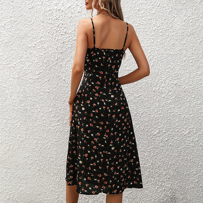 Women's Summer Casual Boho Sundress Polka Dot Sleeveless Spaghetti Strap Backless Side Slit Dresses