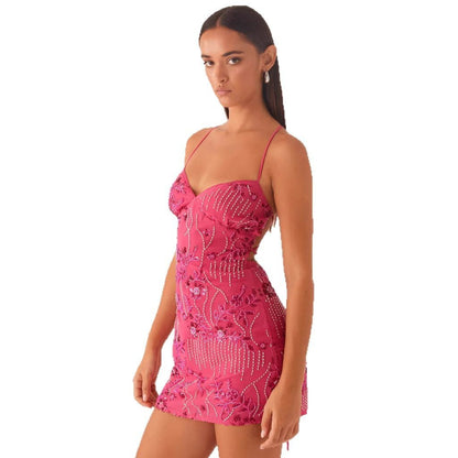 Women's Sequined Embroidered Backless Sling Dress - LOLIBELLE