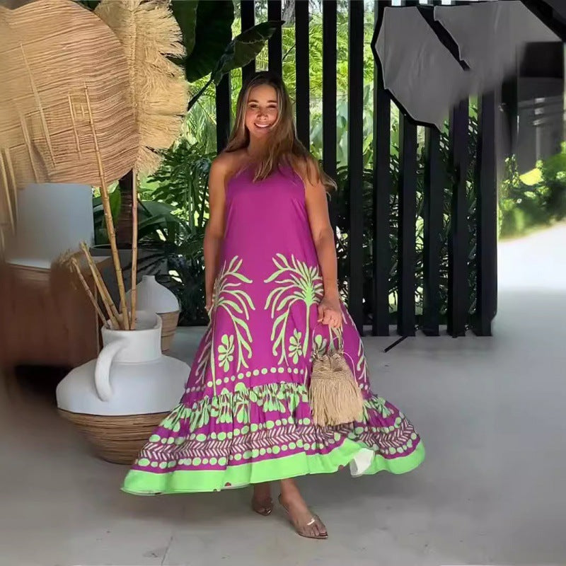 Floral Print Sleeveless Loose Halter Dress