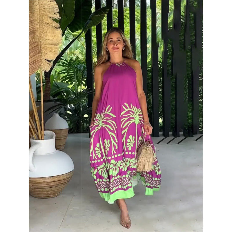 Floral Print Sleeveless Loose Halter Dress