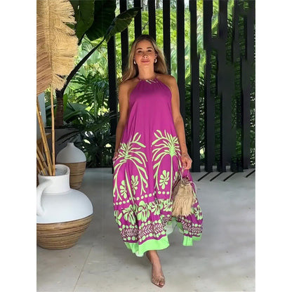 Floral Print Sleeveless Loose Halter Dress