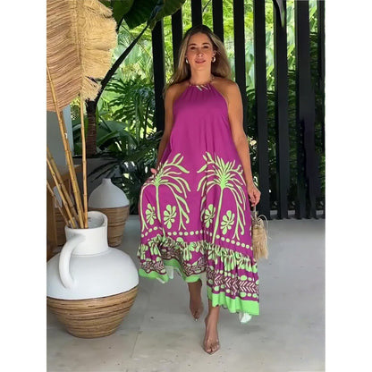 Floral Print Sleeveless Loose Halter Dress