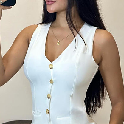 White Sleeveless Slim Fit Vest Shorts Suit